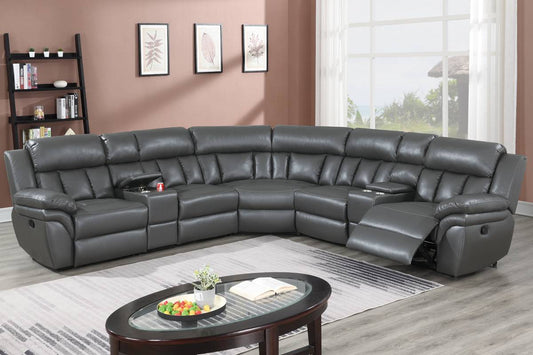 F86621 Poundex Diablo 3 Pc Sectional Power Recliners - Gray