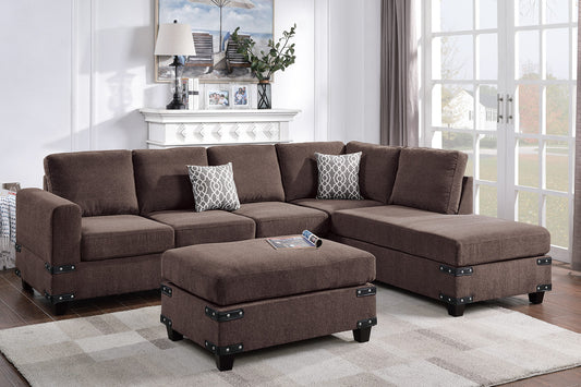 F8806 Poundex Bennigan 3 Pc Sectional - Chocolate