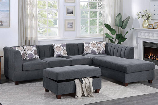 Poundex F8828 Baja 3 Pc Reversible Sectional + Ottoman