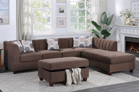 Poundex F8829 Baja 3 Pc Reversible Sectional - Chocolate