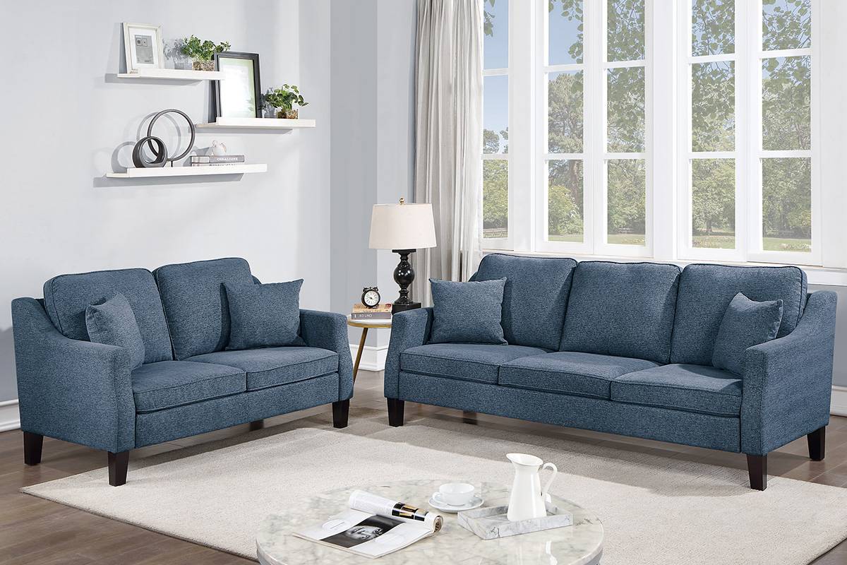 F8878 Sierra Sofa & Loveseat - Navy Blue Chenille