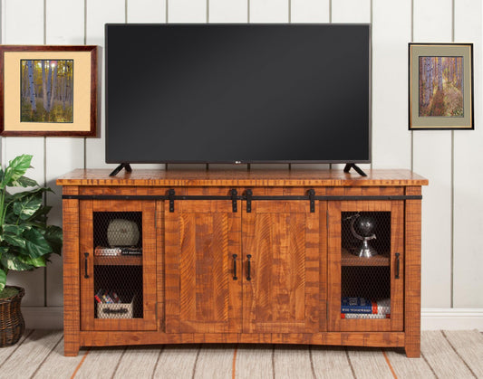 Omaha Rustic Entertainment Console - Honey Tobacco Barn Doors