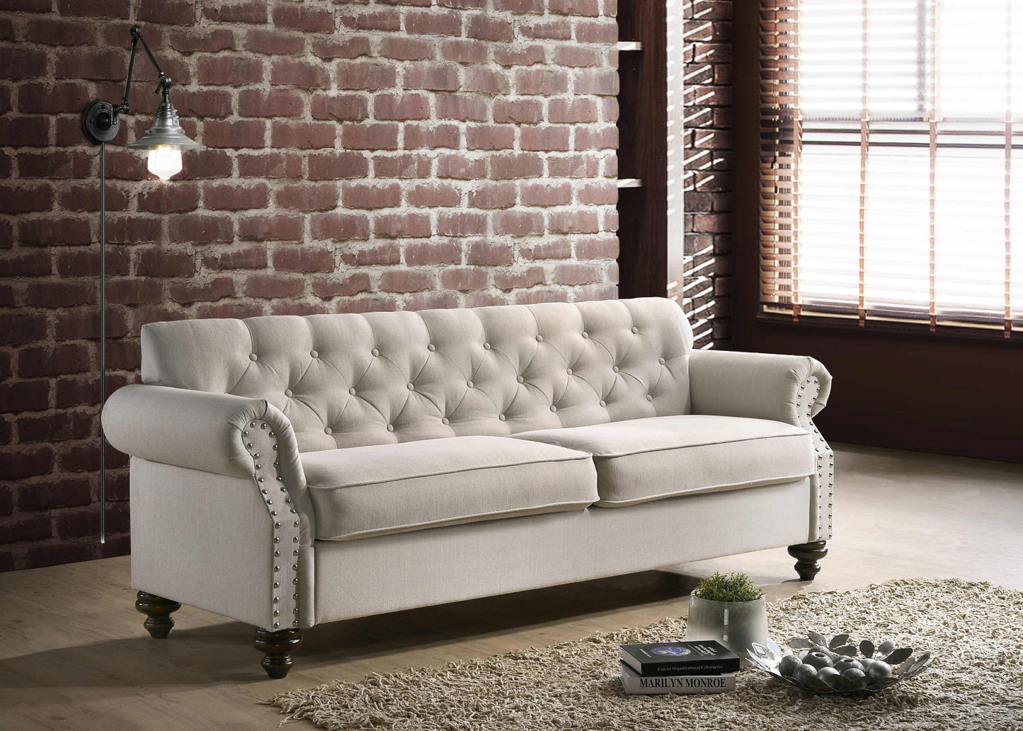 Jurupa Sofa Collection Nailhead Trim - Beige or Grey