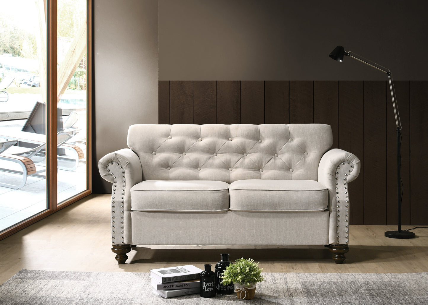 Jurupa Sofa Collection Nailhead Trim - Beige or Grey