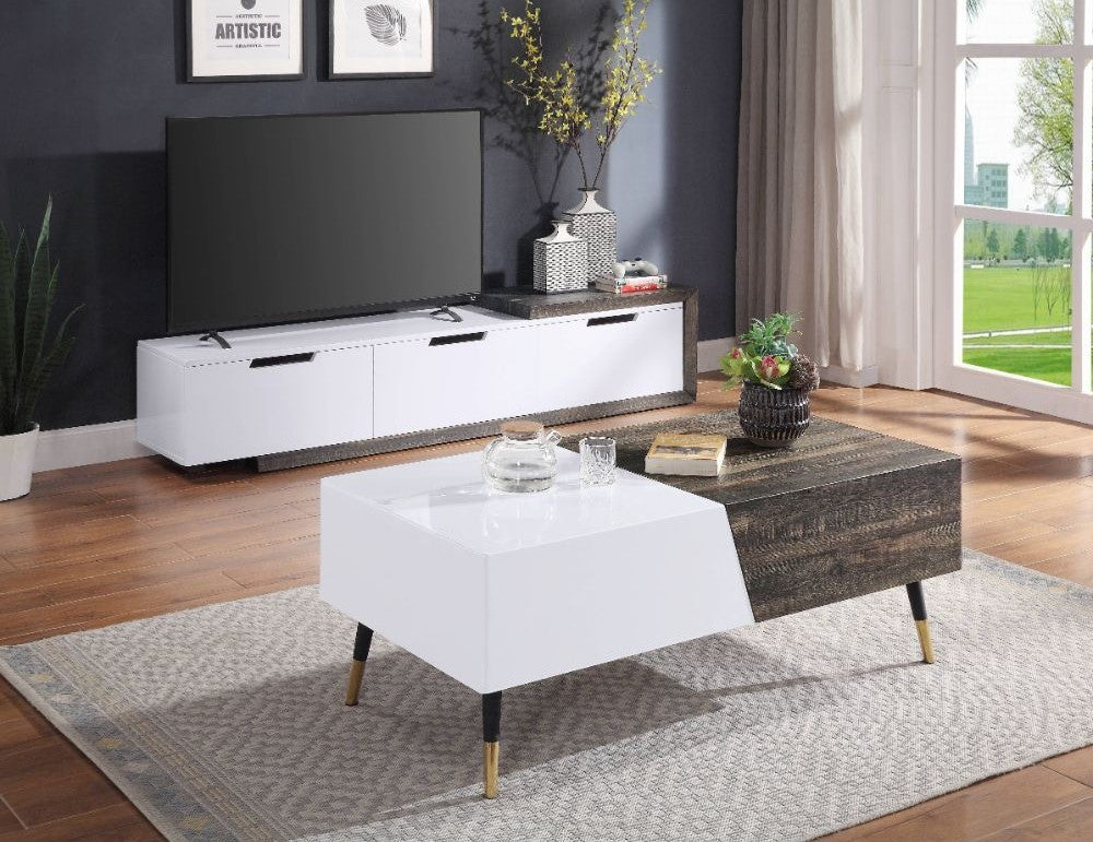 Orion TV Stand - White High Gloss & Rustic Oak