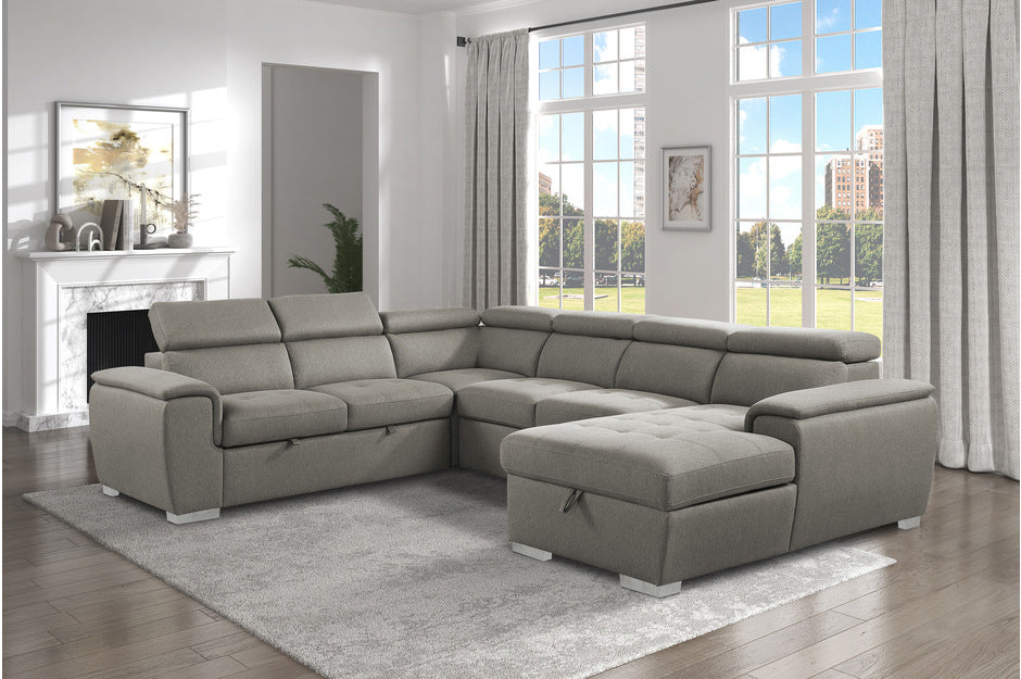 Berel 4 Pc Sectional 9355BR - Brown Chenille