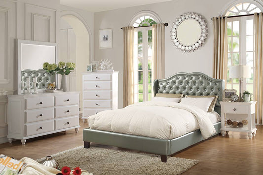 Hamlet 4 Pc Bedroom Collection - Silver Faux Leather