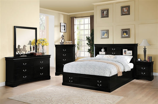 Louis Phillipe 4 Pc Bedroom Set - Black Finish