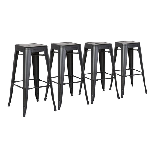 Industrial Design Bar Stools Black or Silver - Set of 4