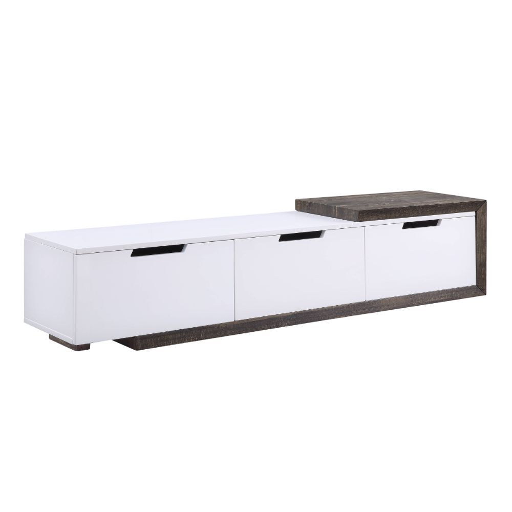 Orion TV Stand - White High Gloss & Rustic Oak