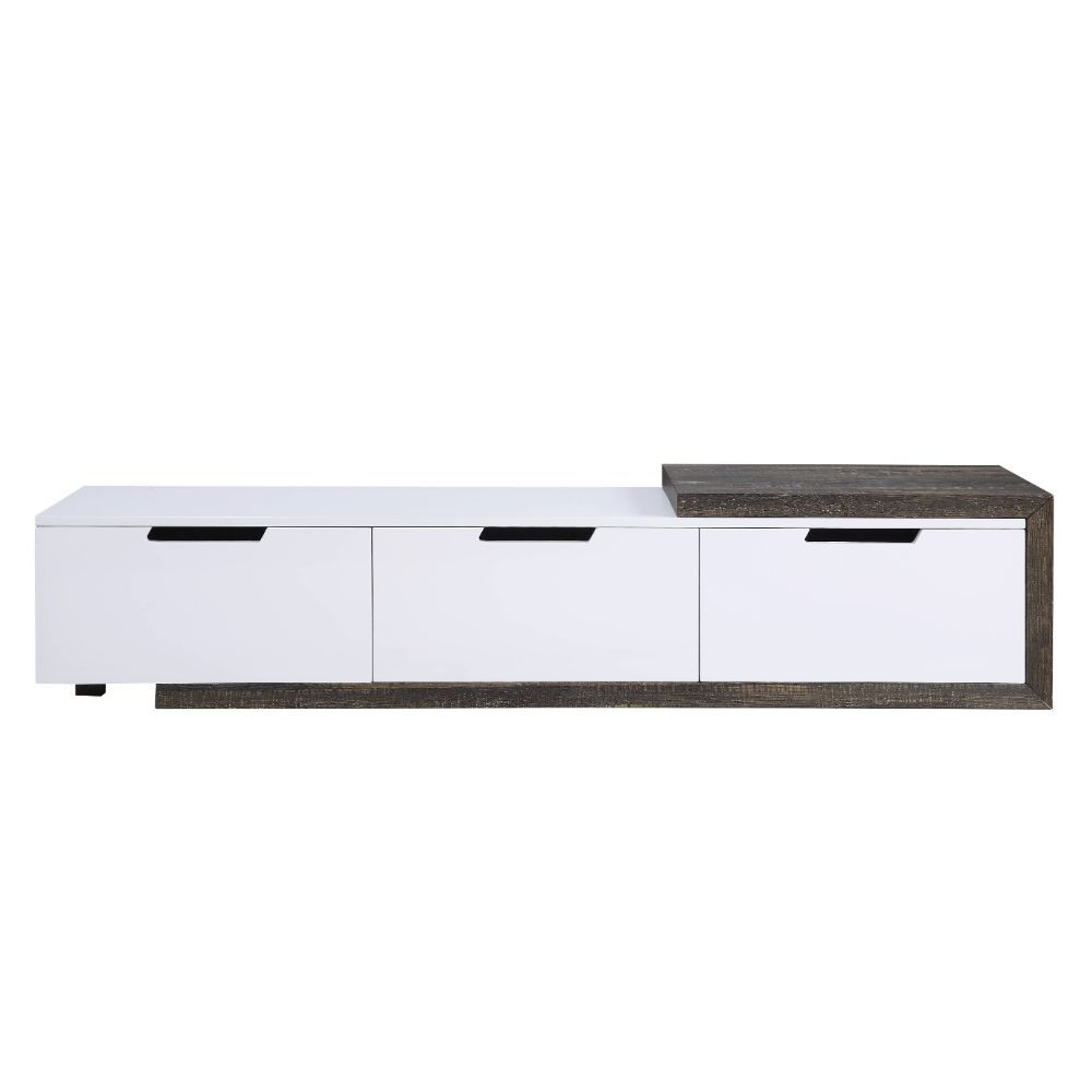 Orion TV Stand - White High Gloss & Rustic Oak