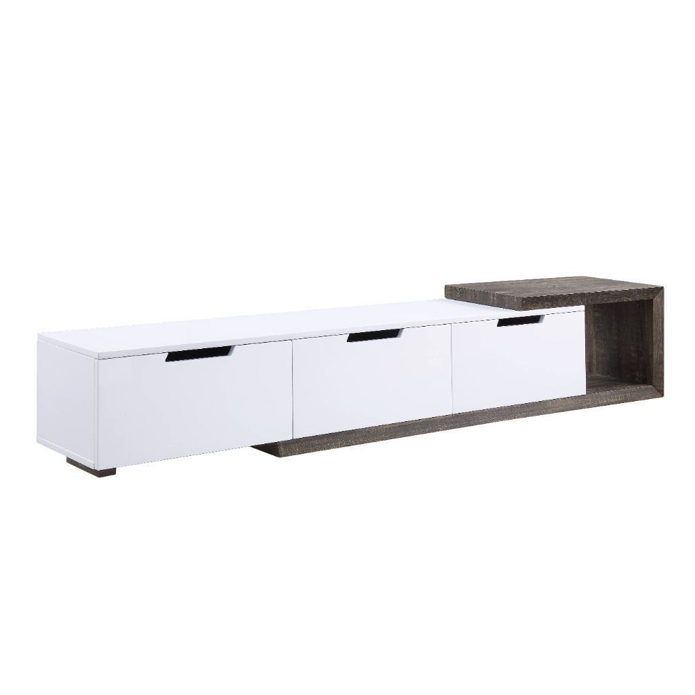 Orion TV Stand - White High Gloss & Rustic Oak