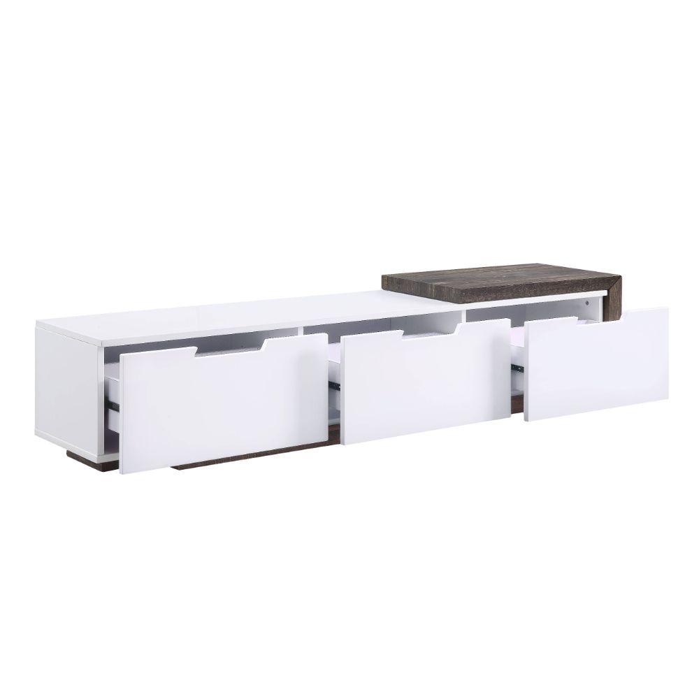 Orion TV Stand - White High Gloss & Rustic Oak