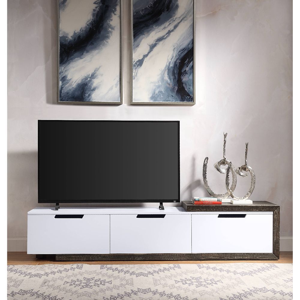 Mueble para TV Orion - Blanco brillante y roble rústico