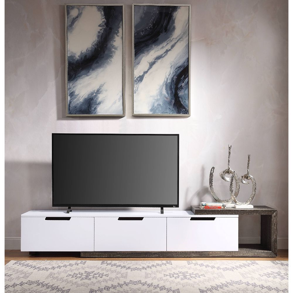 Orion TV Stand - White High Gloss & Rustic Oak