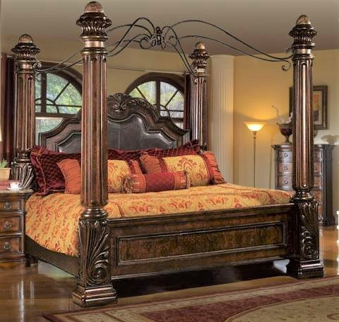 McFerran B6005 Queen Canopy Bed Cherry Finish – Bradley Home Funishings