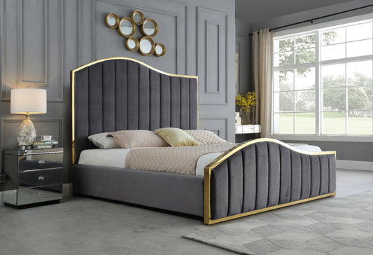 Cama con plataforma Tustin - Detalles dorados - Gris o beige