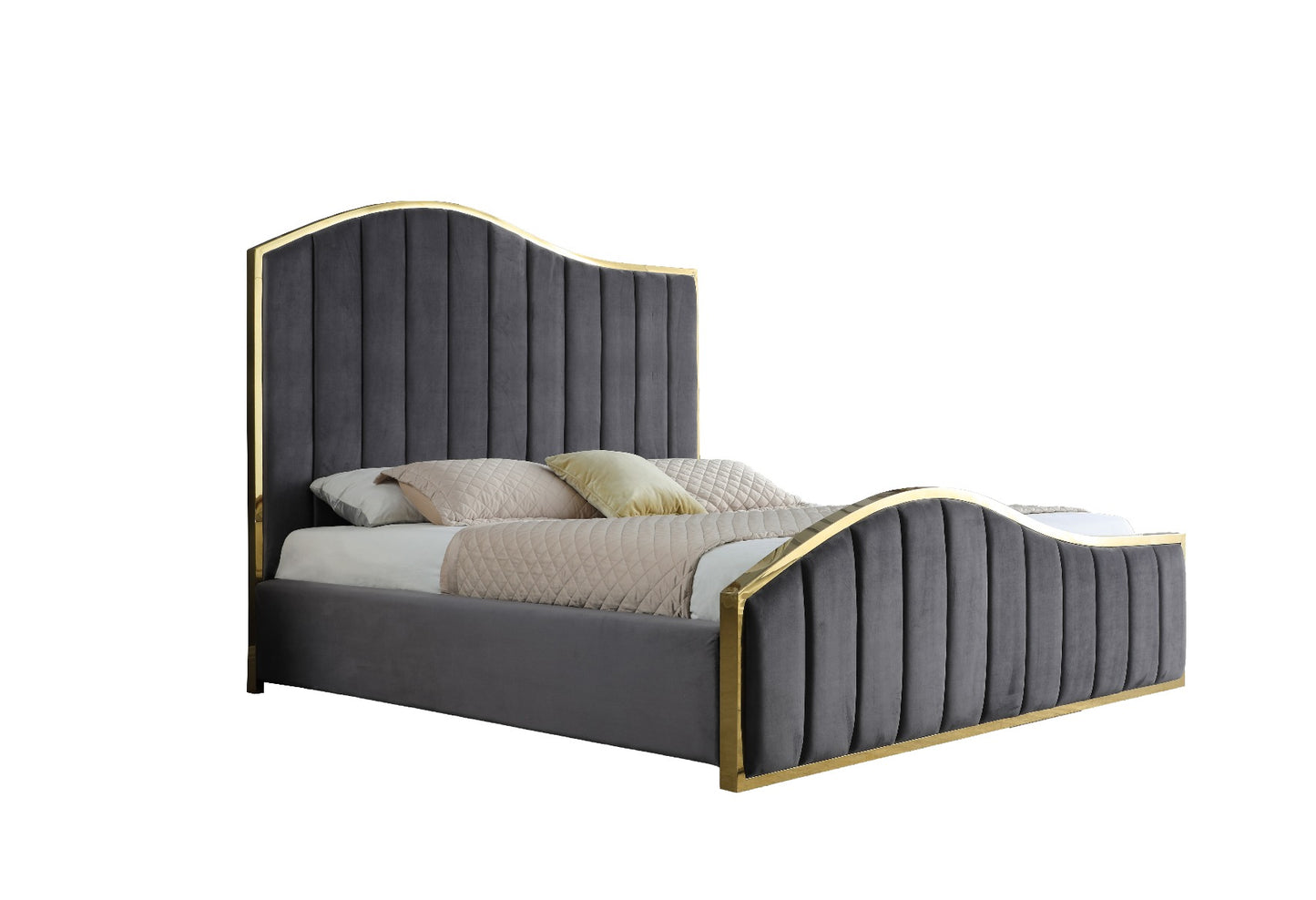 Cama con plataforma Tustin - Detalles dorados - Gris o beige