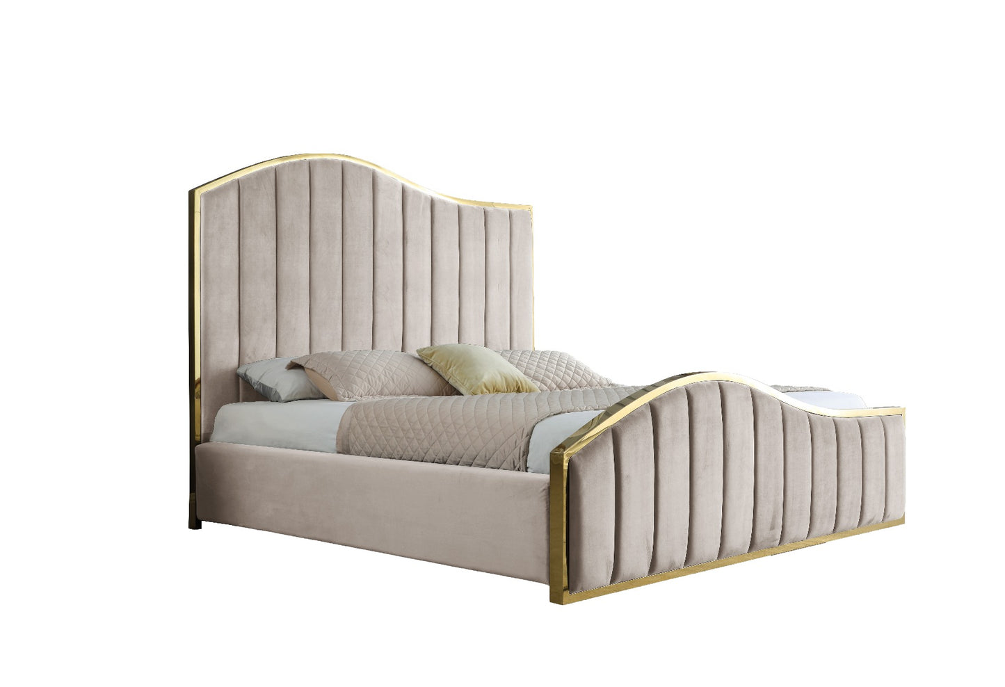 Cama con plataforma Tustin - Detalles dorados - Gris o beige