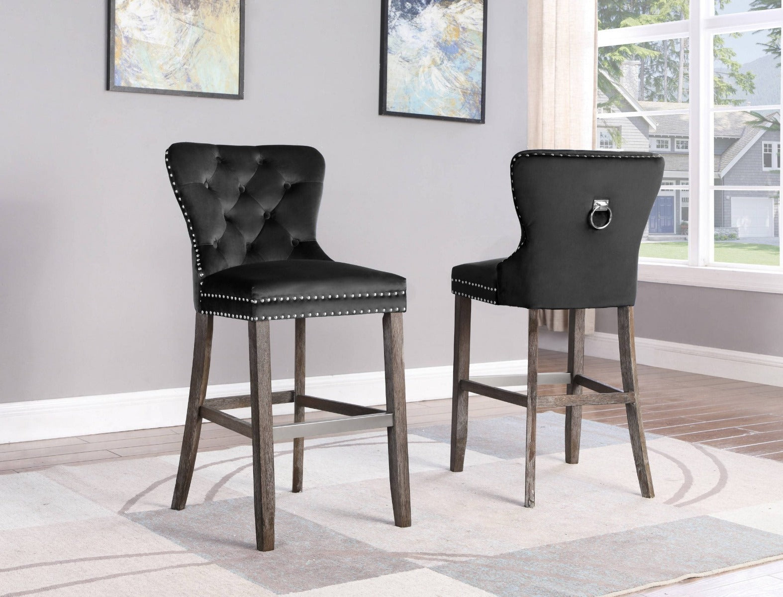 Best Quality BS163 Pub Height Velvet Bar Stools Set of 2