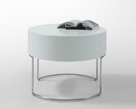 Modrest Liv White Lacquer Round Nightstand