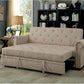 Iona Futon Sofa Bed - Beige Linen Nailhead Trim