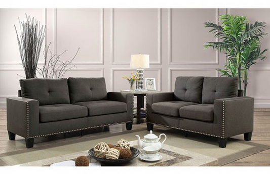 Attwell Sofa & Loveseat by FOA - Grey Linen Like Fabric