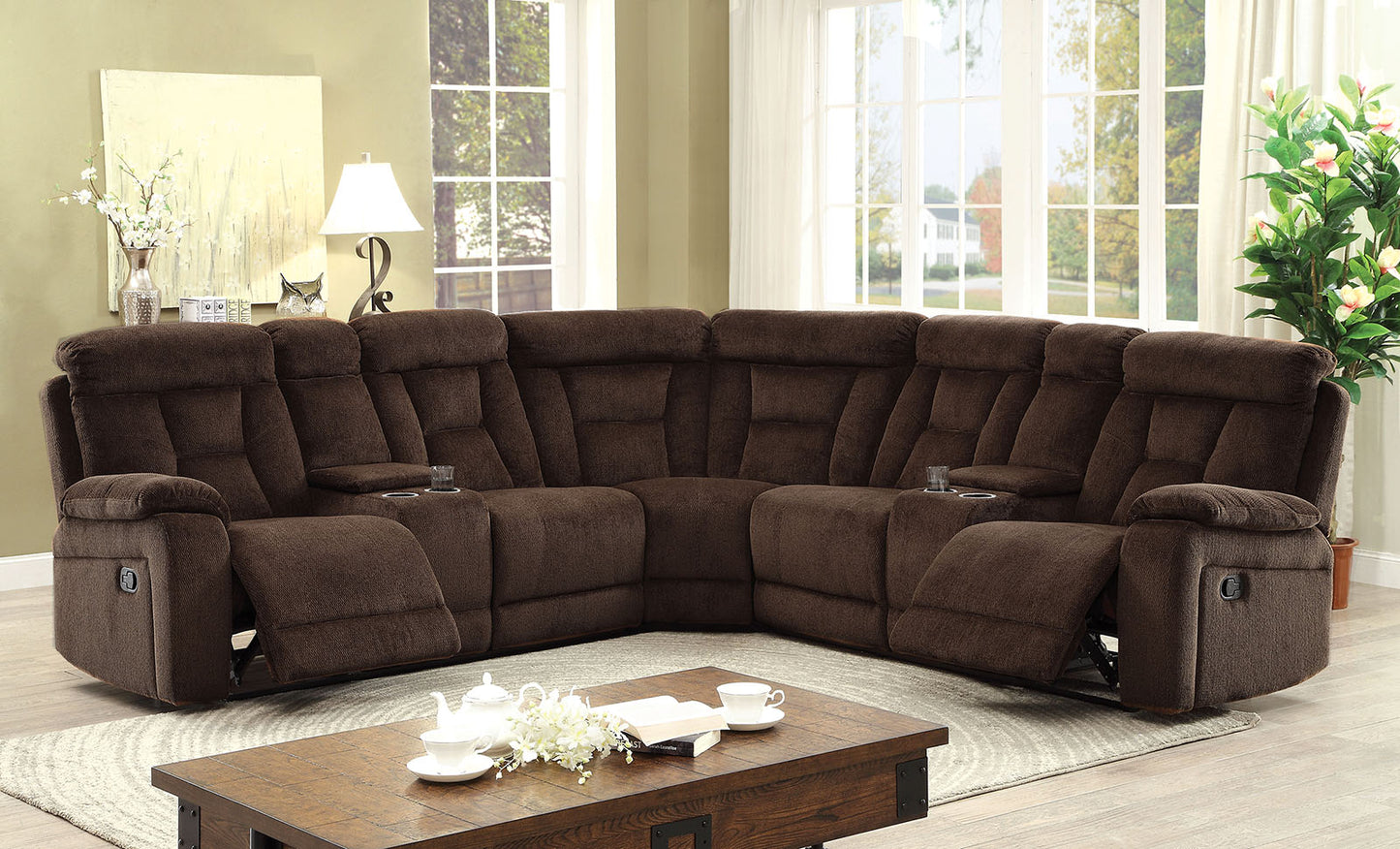 Maybell Chenille Motion Sectional - Brown or Mocha