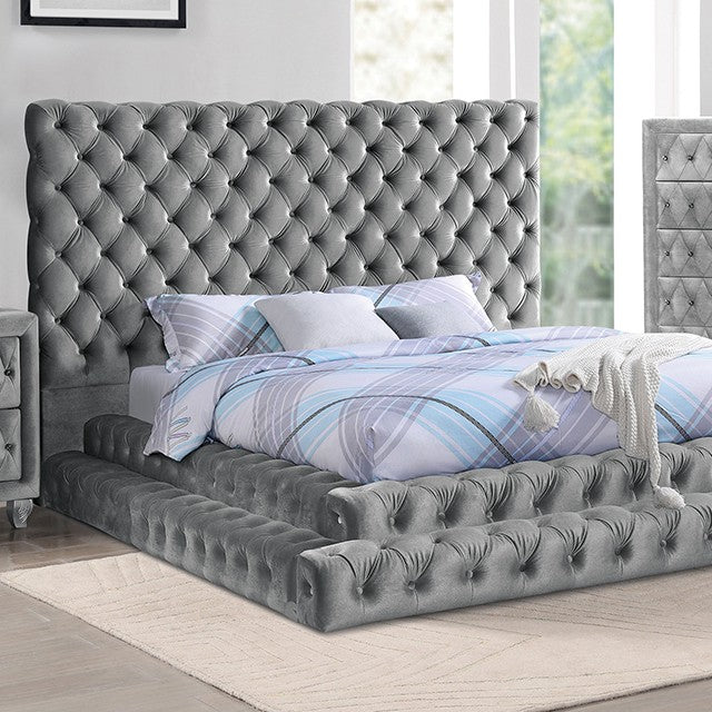 Stefania Step Up Platform Bed CM7227 - Gray or Black Flannelette