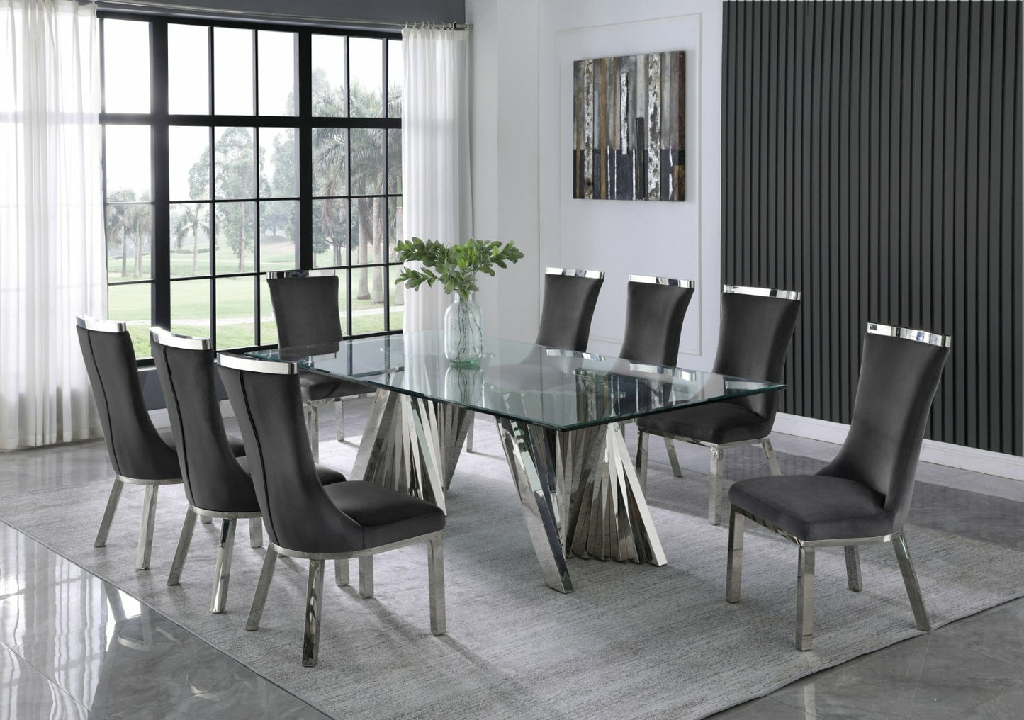 Morgan 9 Pc Glam Dining Collection - Stainless Steel/Glass