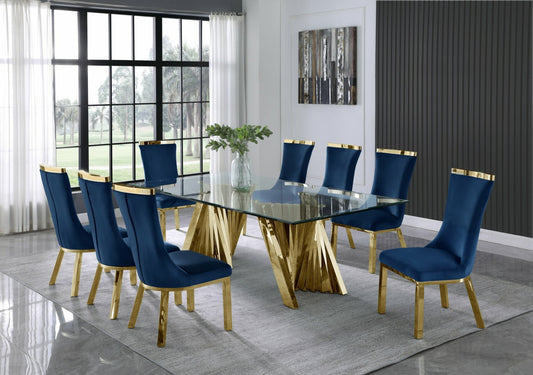 Helicon 9 Pc Set - Navy Velvet Chairs