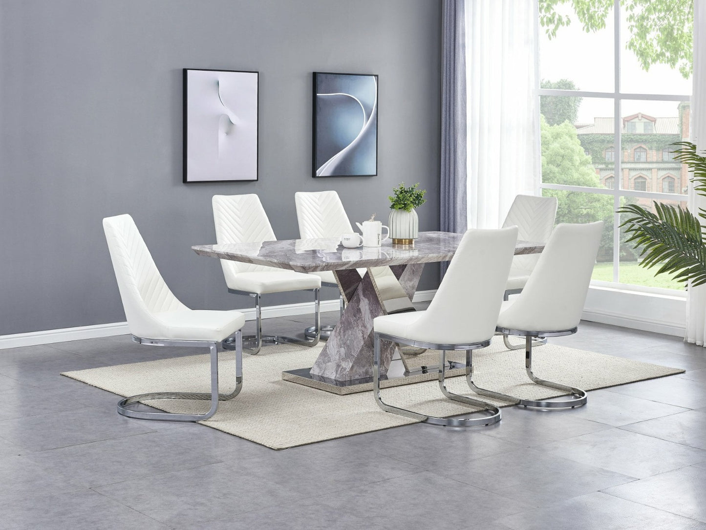 Portola 7 Pc Dining Set - White Chairs