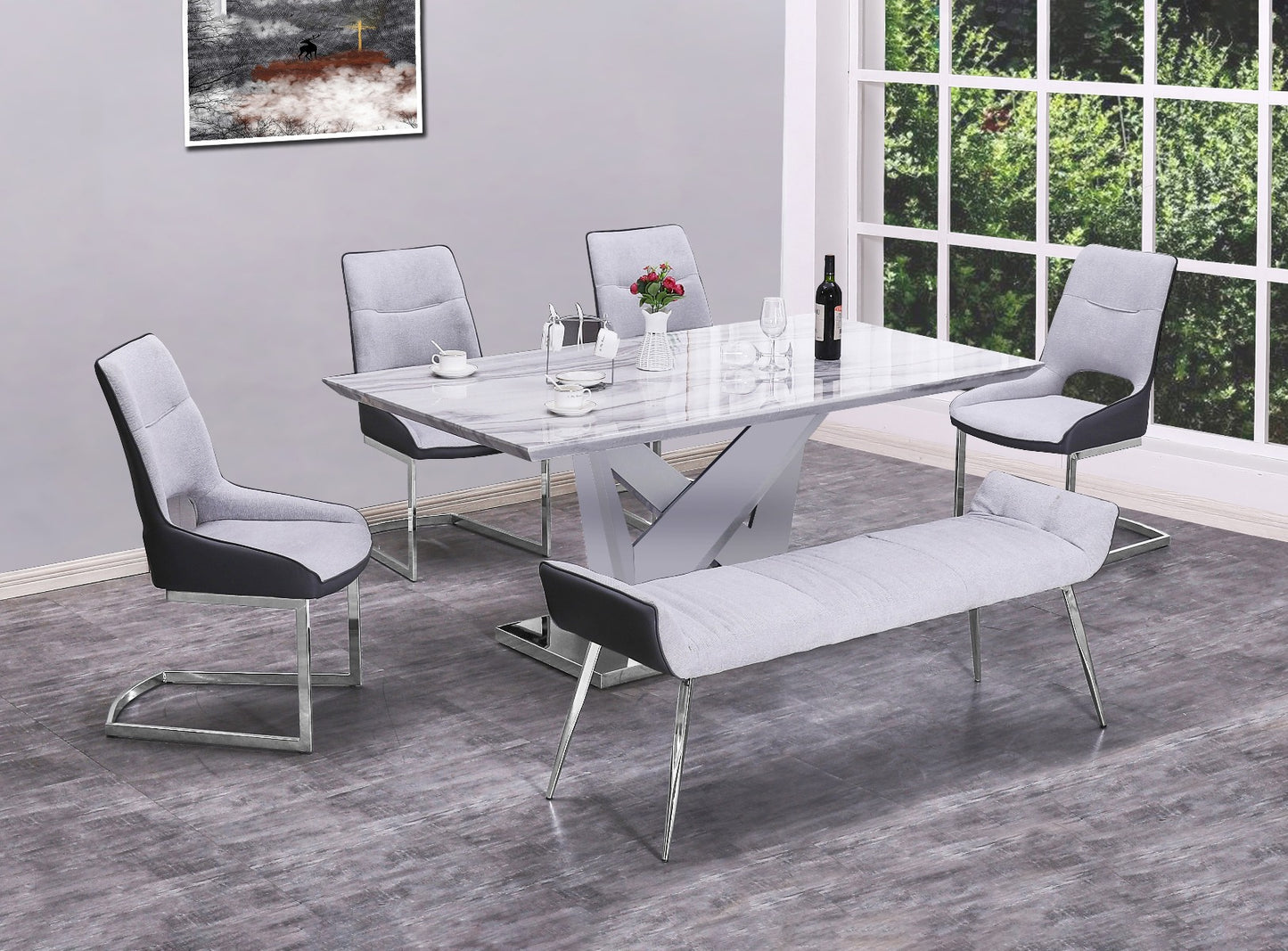 Ladera 6 Pc Dining Collection - Faux Marble Top