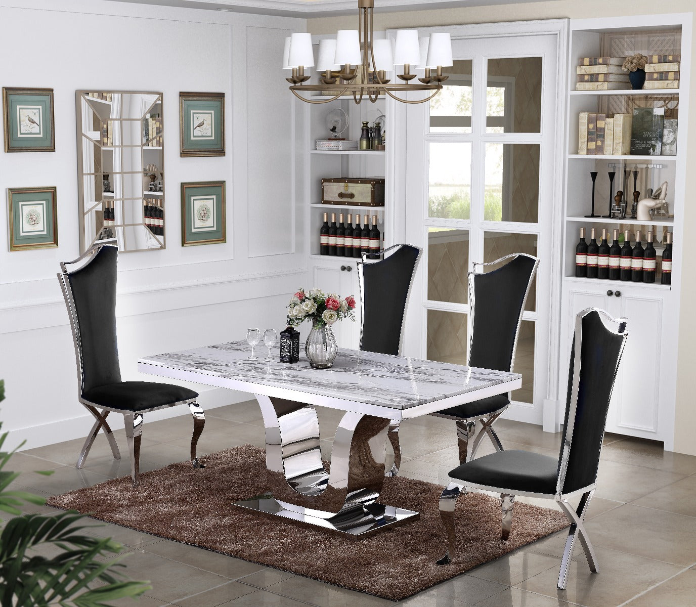 Olympus Marble Top Dining Collection - 3 Chair Colors