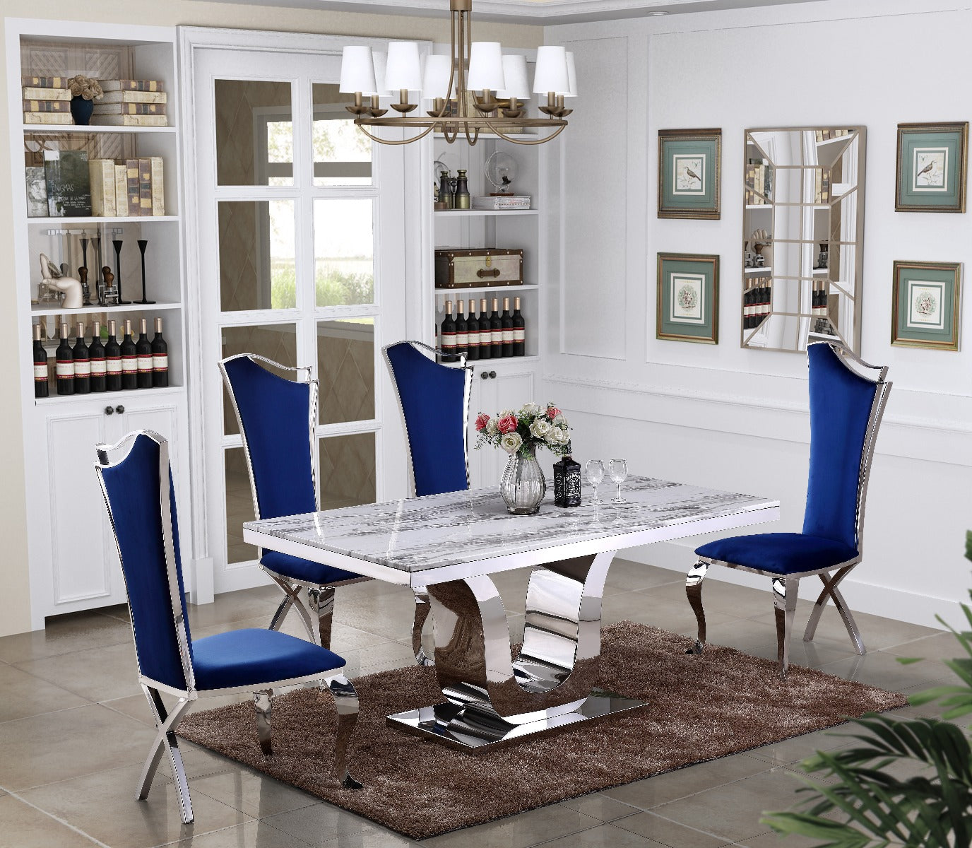 Olympus Marble Top Dining Collection - 3 Chair Colors