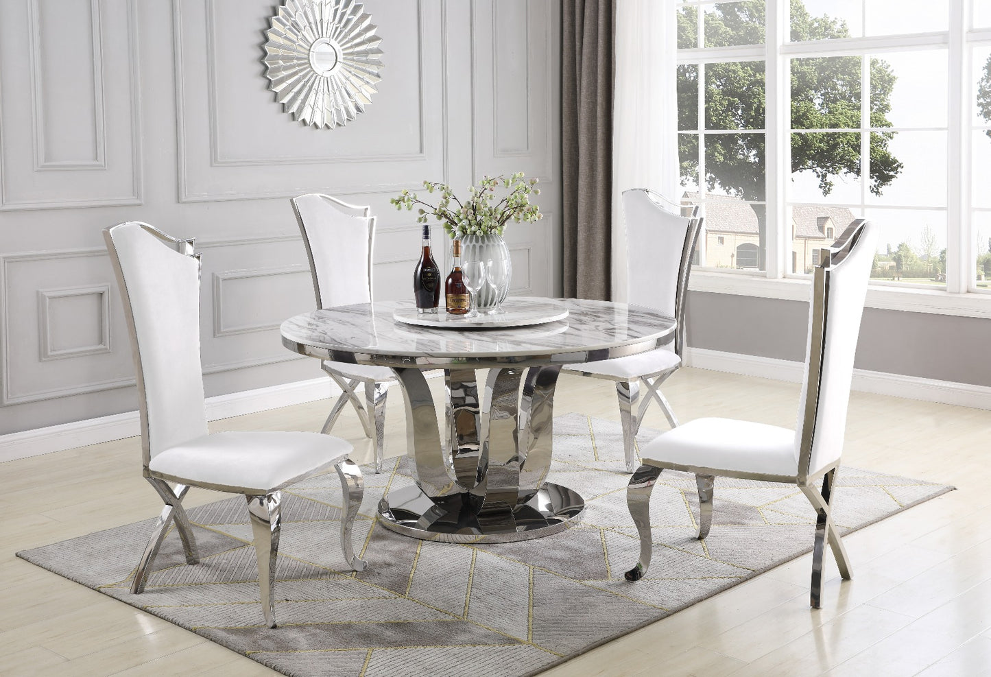 Olympus 5 Pc Round Marble Dining Collection w/Lazy Susan