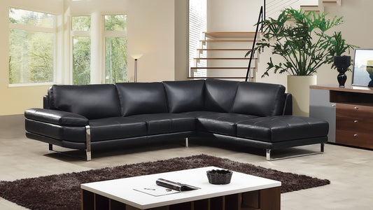 Bari EK-L025 Black Italian Leather Sectional