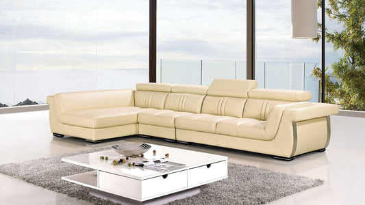 Lennox EK-L202 Sectional - Cream Leather