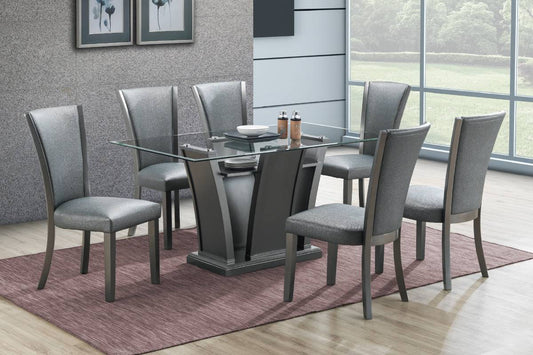 Colección de comedor Cleo de 7 piezas - Mesa superior de vidrio