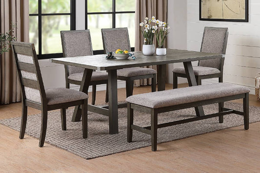 F2494 Poundex 6 Pc Dining Set - Stressed Grey Finish