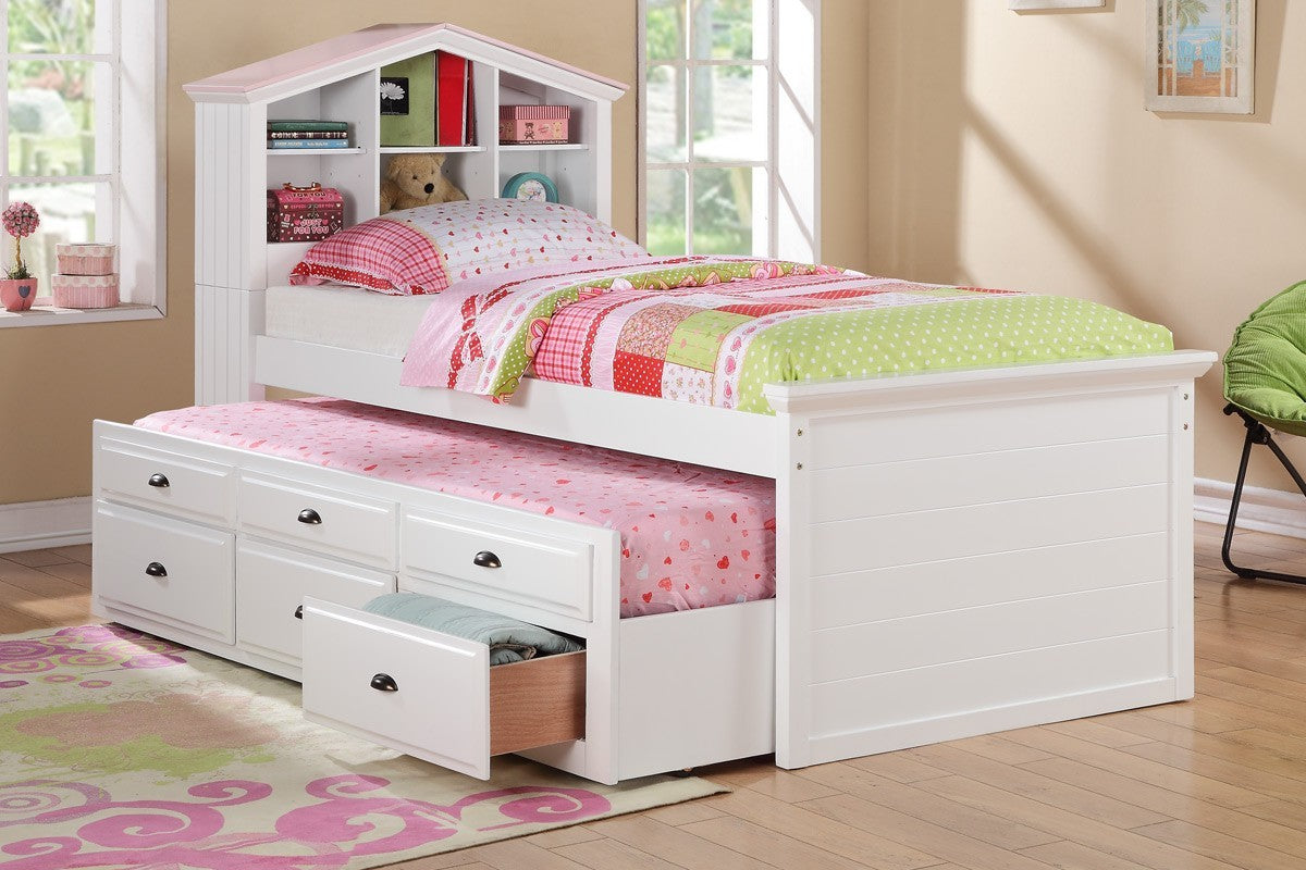 Dollhouse White Twin Storage Bed w/Trundle