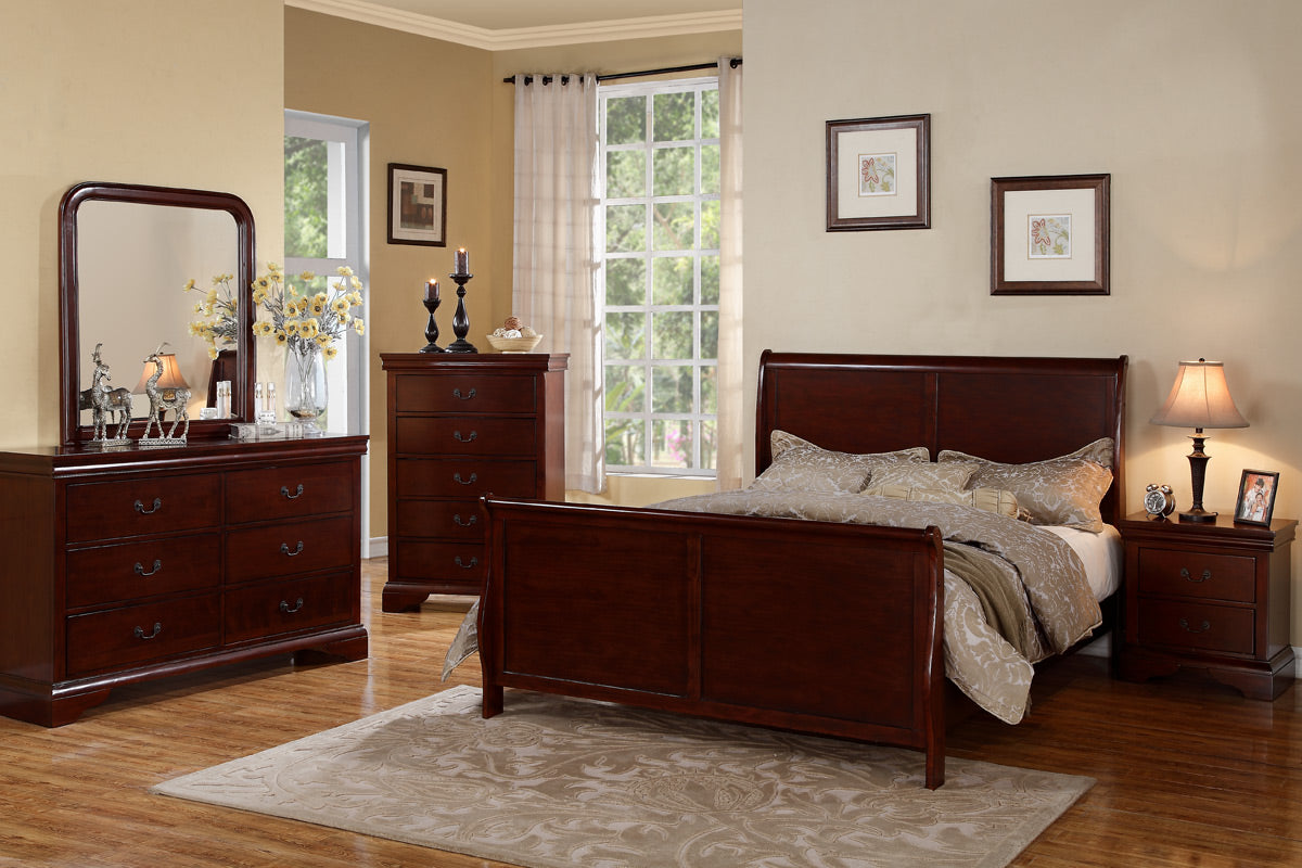 Northwest 4-Pc Sleigh Bedroom - Black or Cherry Finish