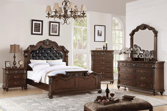 Poundex F9386 Arlington 4 Pc Bedroom Set - Tufted Headboard