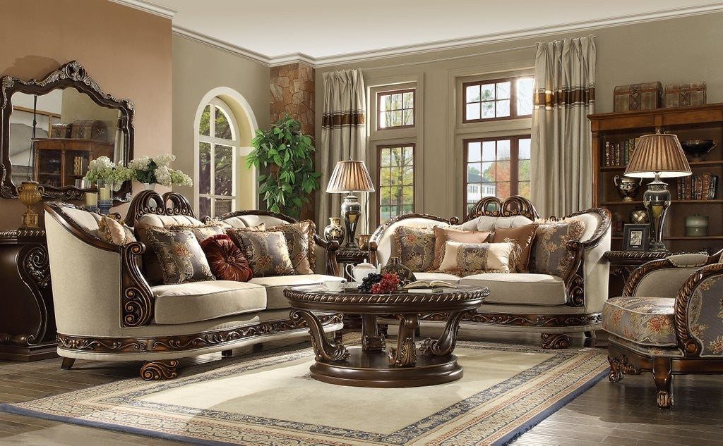 HD-1623 Homey Design Salerno Luxury Beige Chenille 2 Pc Sofa Set