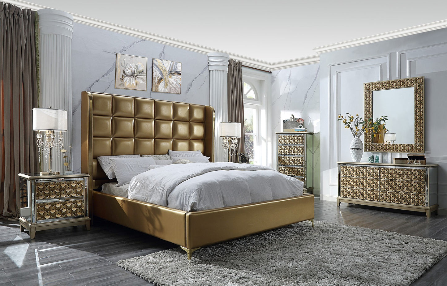 HD-6065 Colección de dormitorio tamaño king Minerva de 5 piezas Homey Design