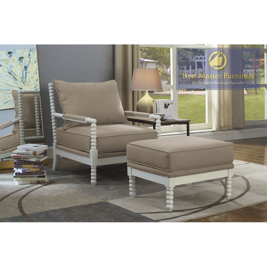 Beige Accent Chair + Ottoman