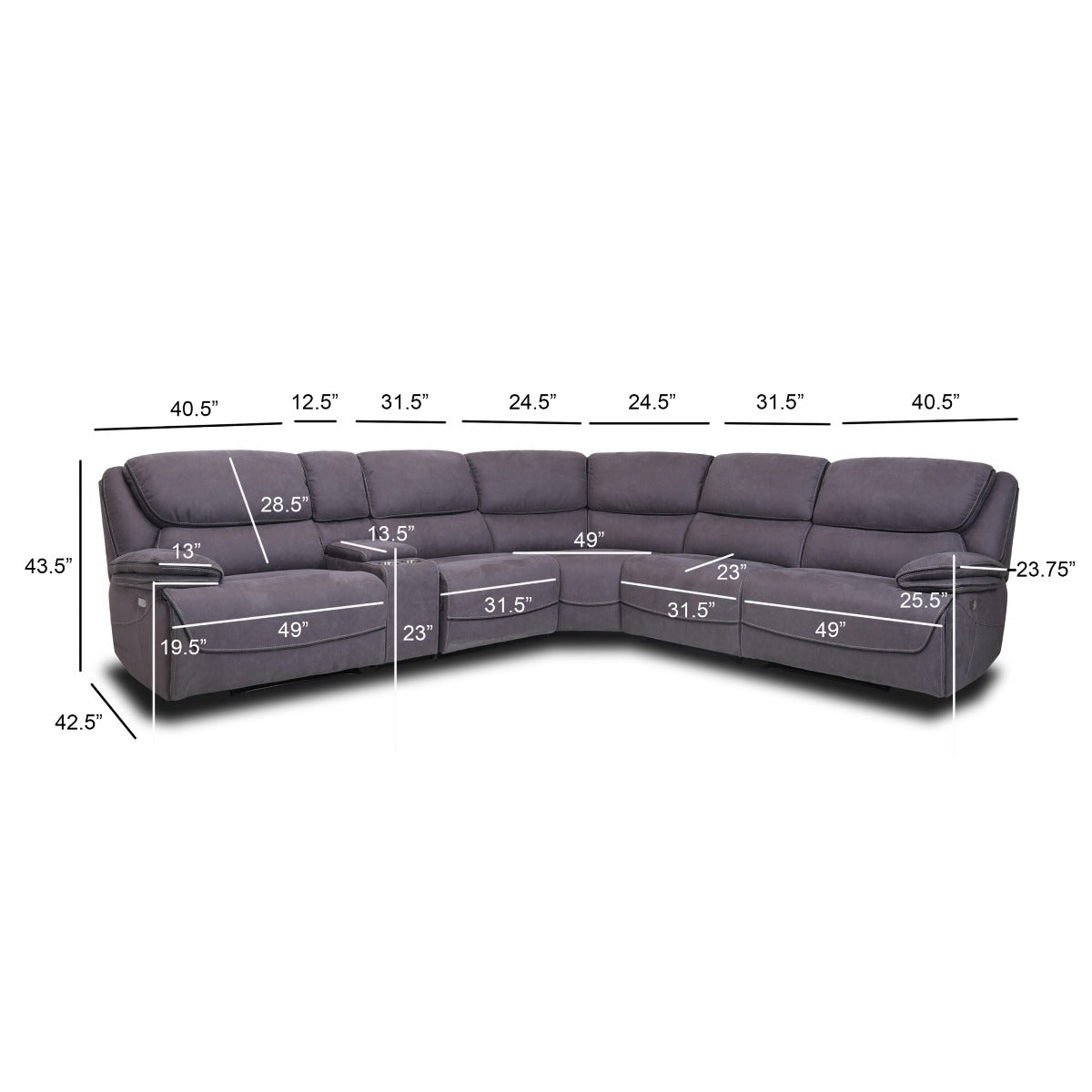 AC Pacific Levi 6 Pc Gray Sectional - 3 Power Recliners