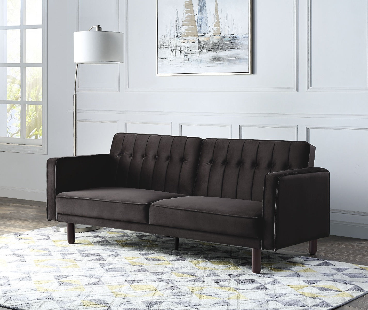 Qinven Futon Sofa Sleeper - Dark Brown Velvet