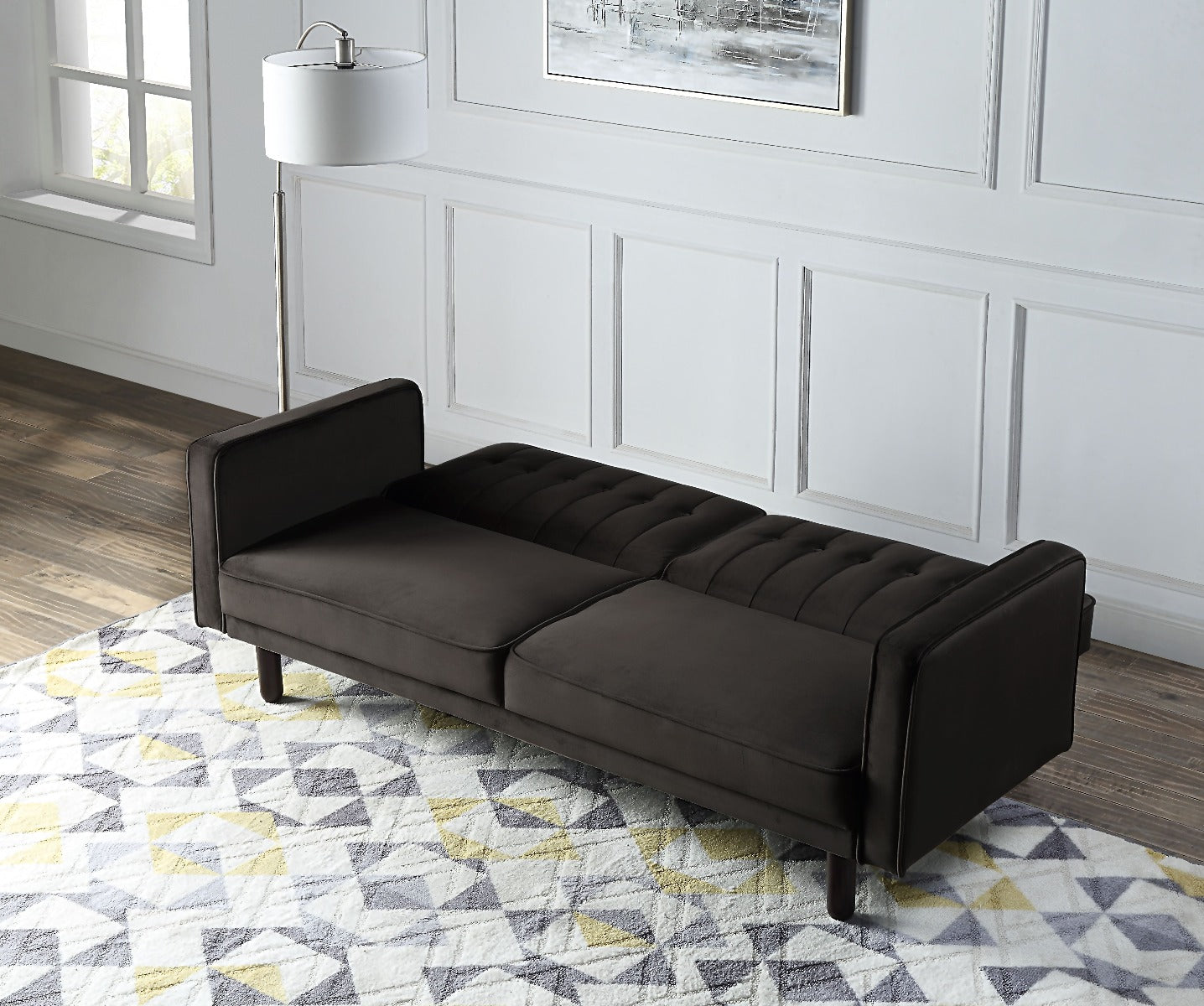 Qinven Futon Sofa Sleeper - Dark Brown Velvet