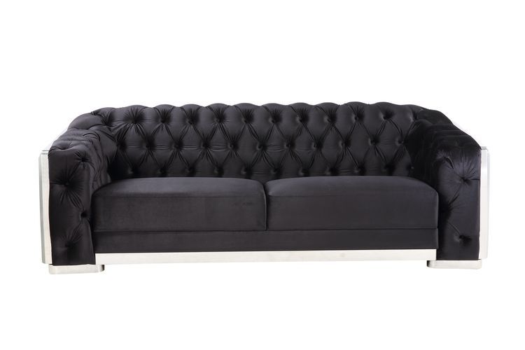 Pyroden LV00296 Sofa Collection - Black Velvet & Chrome Finish